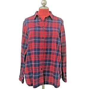Uniqlo red & navy blue plaid flannel shirt size L